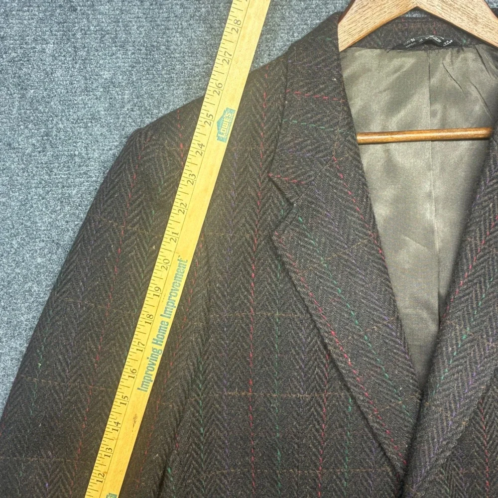 Vintage Oakton Ltd Blazer Mens 42R Brown Wool Herringbone Windowpane Sport Coat